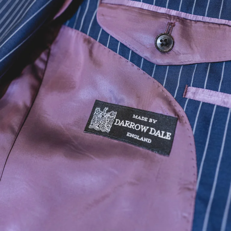 【美品・高級】テイラーハリーキング ダロウデイル生地 3ピーススーツ ストライプ DARROW DALE ネイビーシャドーストライプ スリーピーススーツ