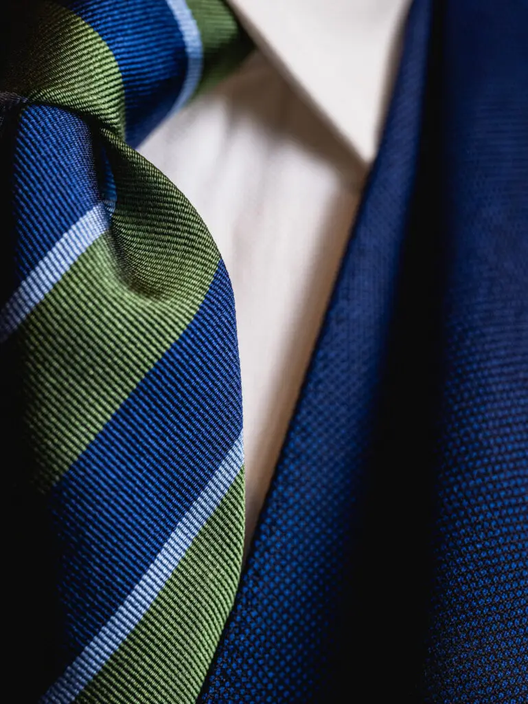 極上ウール 青灰 ストライプ ヴィンテージスーツ × HERMESネクタイ